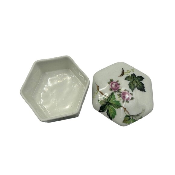 Crownford Fine Bone China Hexagonal Trinket Box With Floral Design - Picture 3 of 5